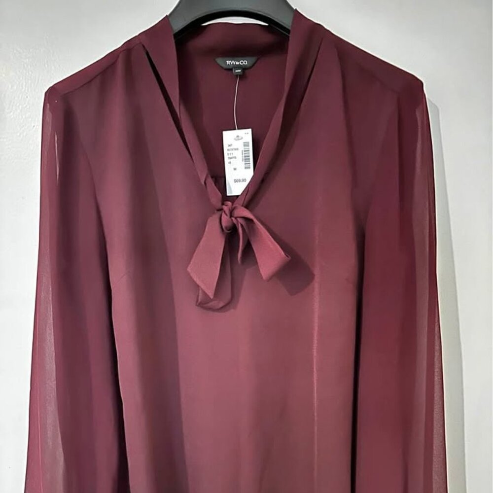 RW&CO. TIE-NECK CHIFFON BLOUSE fits(M/S) - Picture 2 of 14